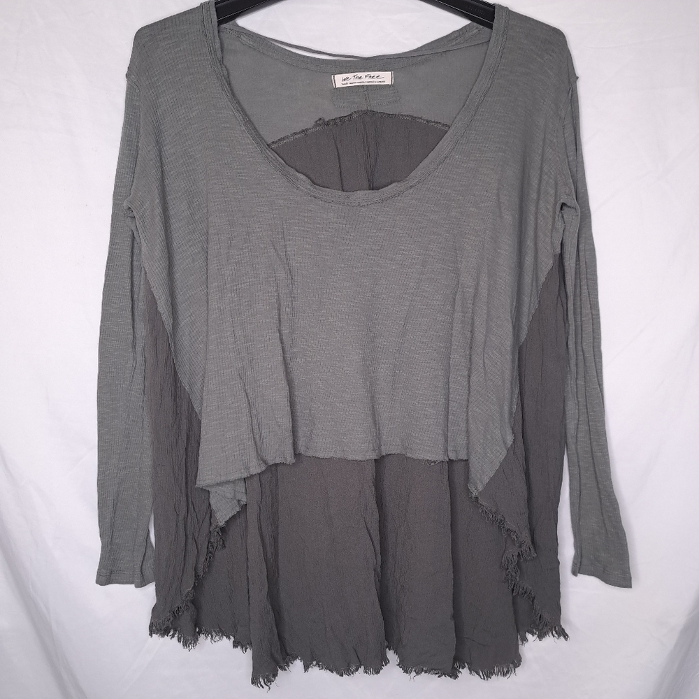 FREE PEOPLE Women's Green Tt Special Waffle Knit High/Low Top SMALL